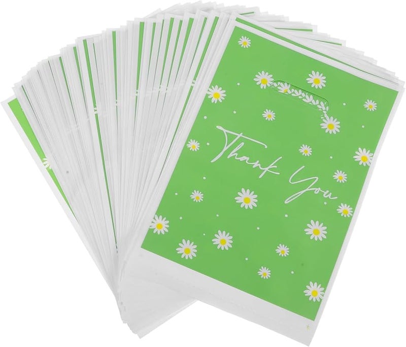 GLEAVI 50pcs Reusable Plastic Daisy Flower Thank You Goodie Bags with Handles for Birthday Party Favors - Image 1